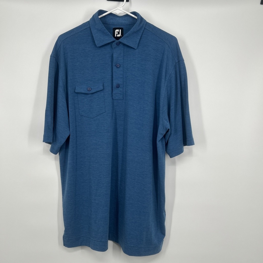 FootJoy Men's Large Golf Polo Shirt Blue Short Sleeve Performance Pocket